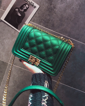  Fashion Rhombus Grid Design Green leather Crossbody Bag