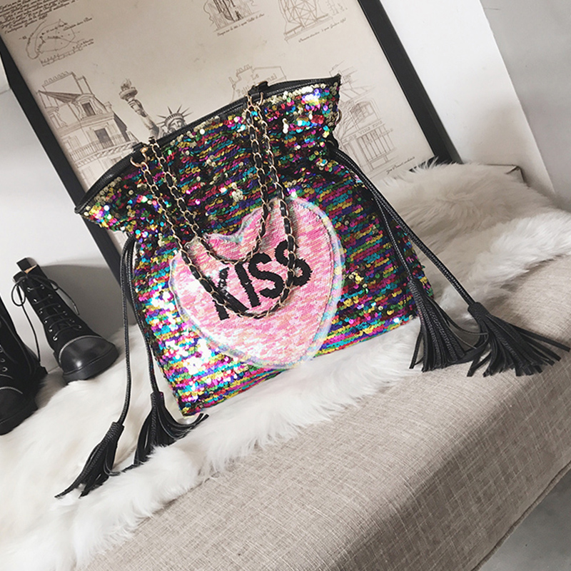  Fashionable Sequined Decorative Black PU Shoulder Bags