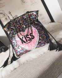  Fashionable Sequined Decorative Black PU Shoulder Bags