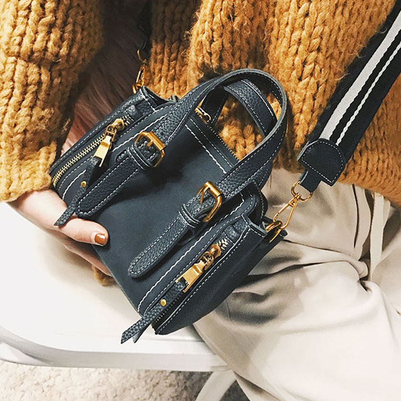  Trendy Zipper Design Black PU Crossbody Bag