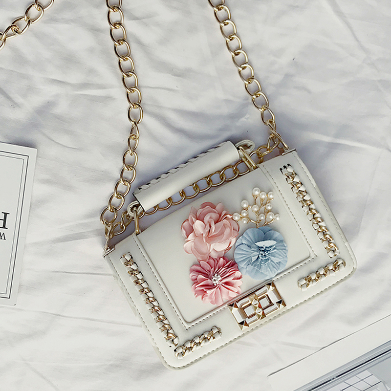 Stylish Flower Decorative White PU Crossbody Bag