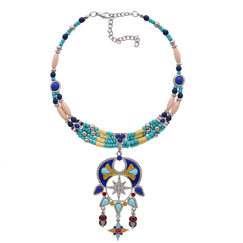 Bohemia Style Hollow-out Blue Metal Necklace