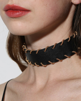 Stylish Metal Decorative Black Leather Choker