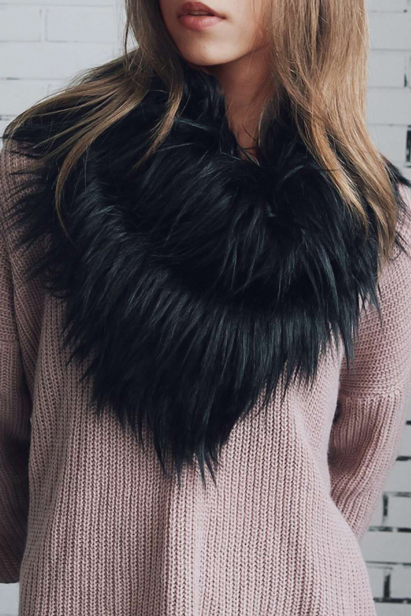  Fashionable Faux Fur Design Black Wool Scarves