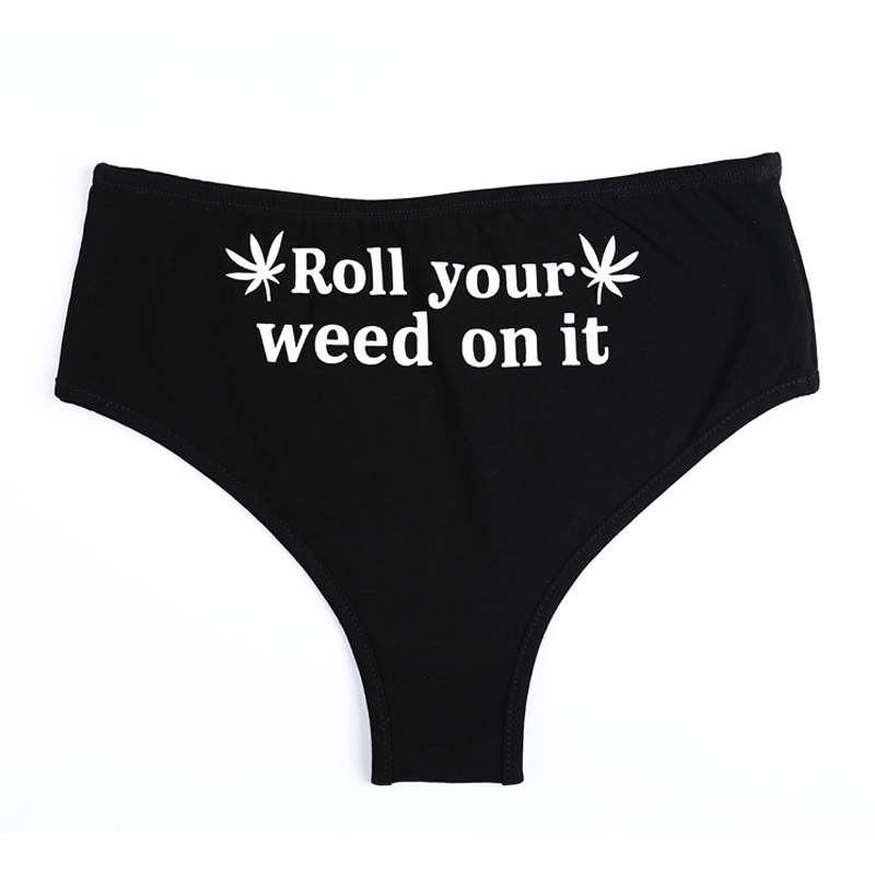  Euramerican Letters Printed Black Cotton Panties