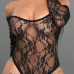  Sexy U Neck See-Through Black Lace One-piece Jumpsuits