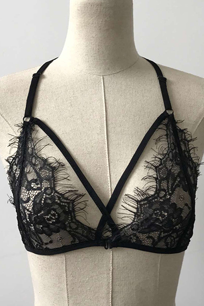 Sexy Lace Trim Patchwork Black Bra