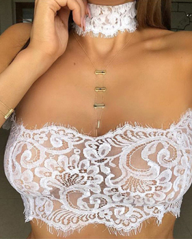 Sexy See-Through White Lace Corsets(With Choker)