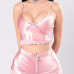 Sexy Spaghetti Strap Sleeveless Backless Pink Polyester Two-piece Shorts Set