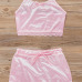 Sexy Spaghetti Strap Sleeveless Backless Pink Polyester Two-piece Shorts Set