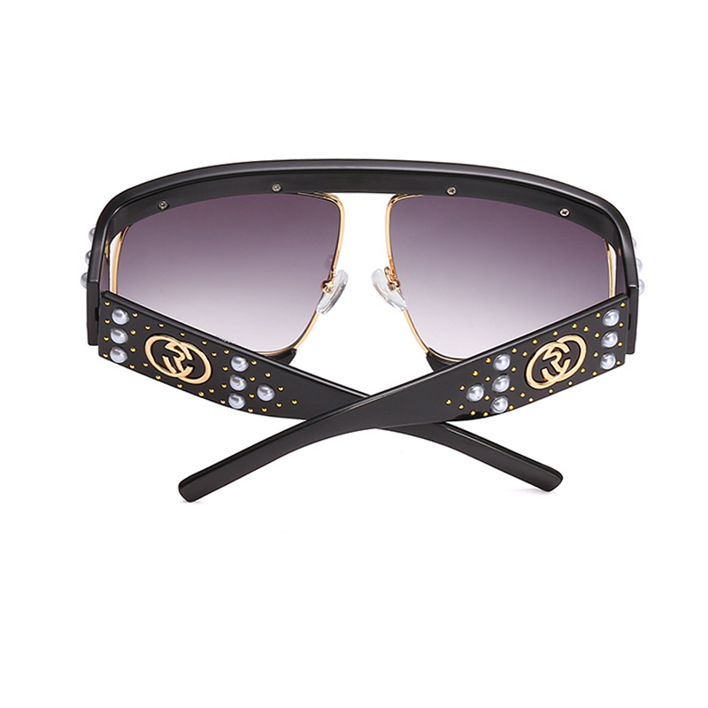  Fashion Pearl Trim Big Frame Design Black PC Sunglasses