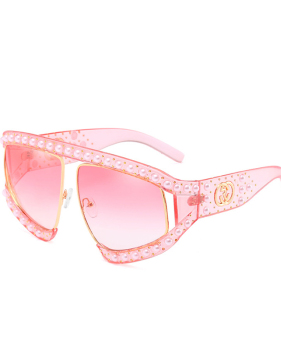  Fashion Pearl Trim Big Frame Design Pink PC Sunglasses