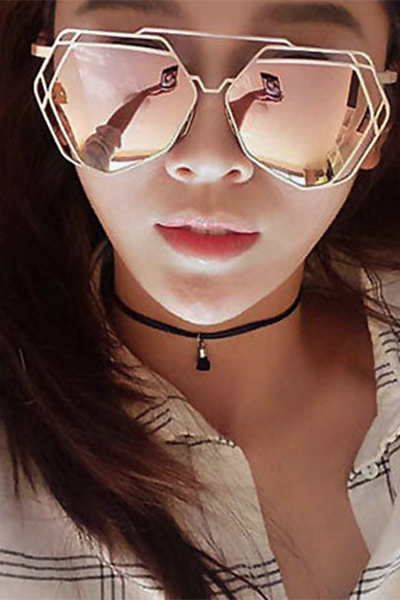 Stylish Big Frame Hollow-out Cherry Pink PC Sunglasses