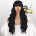 European and American wigs for women with long curly hair large waves straight bangs black machine-made synthetic fiber headwear wigs #95146