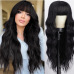 European and American wigs for women with long curly hair large waves straight bangs black machine-made synthetic fiber headwear wigs #95147