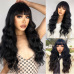 European and American wigs for women with long curly hair large waves straight bangs black machine-made synthetic fiber headwear wigs #95147