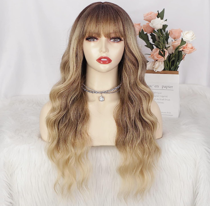 Wigs for womens long curly hair with gradually changing color in front of lace wig headband #95143