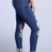  Euramerican High Waist Broken Holes Blue Denim Pants