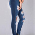  Euramerican High Waist Broken Holes Deep Blue Denim Pants