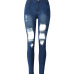  Euramerican High Waist Broken Holes Deep Blue Denim Pants