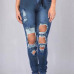  Euramerican High Waist Broken Holes Deep Blue Denim Pants