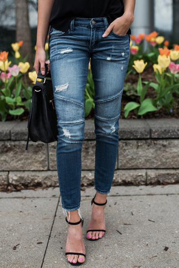  Euramerican Patchwork Blue Denim Pants