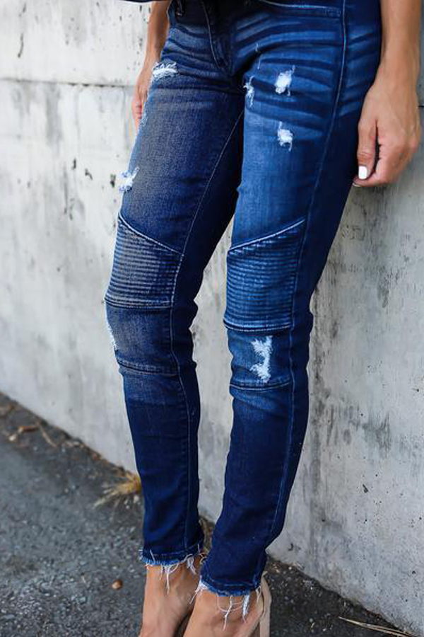  Euramerican Patchwork Dark Blue Denim Pants