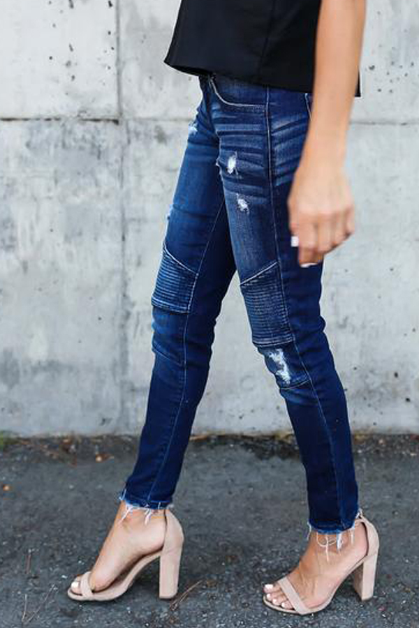  Euramerican Patchwork Dark Blue Denim Pants