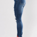  Fashion Mid Waist Broken Holes Embroidered Design Dark Blue Denim Pants