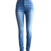  Fashion Mid Waist Broken Holes Light Blue Denim Zipped Jeans