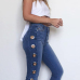  Fashion Mid Waist Eyelets Design Blue Denim Pants