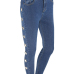  Fashion Mid Waist Eyelets Design Blue Denim Pants