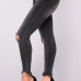  Fashionable High Waist Broken Holes Black Denim Zipped Pants