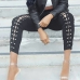  Fashionable High Waist Lace-up Hollow-out Black Denim Pants