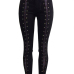  Fashionable High Waist Lace-up Hollow-out Black Denim Pants