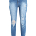  Fashionable Mid Waist Broken Holes Blue Denim Zipped Pants