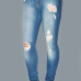  Fashionable Mid Waist Broken Holes Blue Denim Zipped Pants