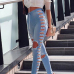  Sexy High Waist Hollow-out Light Blue Polyester Pants