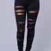  Stylish High Waist Broken Holes Black Denim Pants