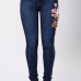  Stylish High Waist Embroidered Design Dark Blue Denim Pants