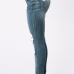  Stylish Mid Waist Broken Holes Blue Denim Pants 