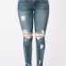  Stylish Mid Waist Broken Holes Blue Denim Pants 