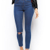  Stylish Mid Waist Broken Holes Dark Blue Denim Pants