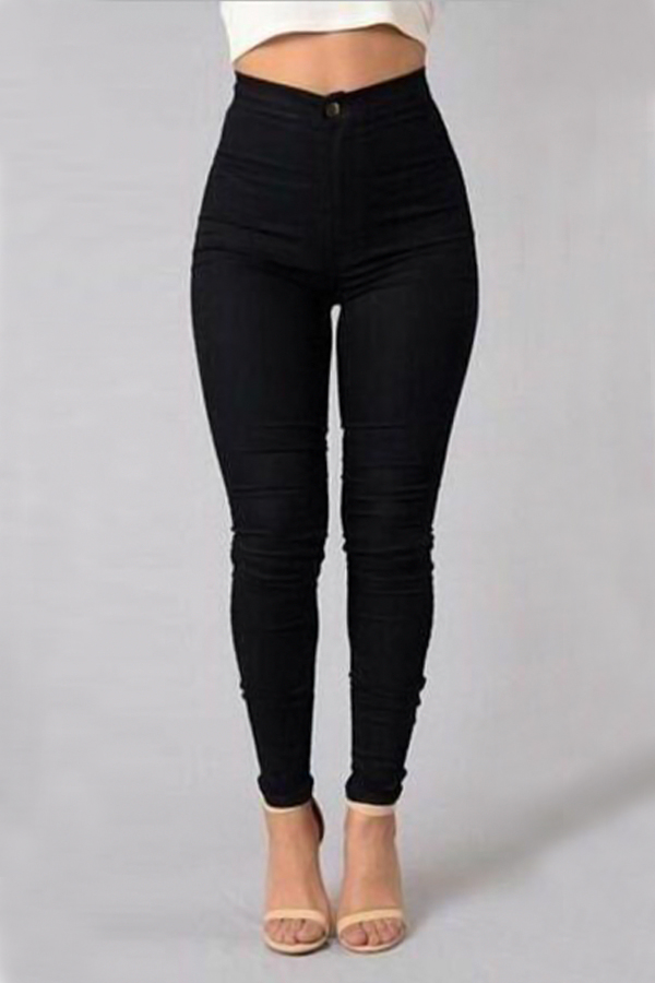  Trendy High Waist Black Denim Pants