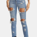  Trendy High Waist Broken Holes Baby Blue Denim Jeans