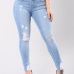  Trendy High Waist Broken Holes Baby Blue Denim Pants