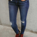  Trendy High Waist Broken Holes Blue Denim Jeans