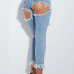  Trendy High Waist Broken Holes Blue Denim Pants