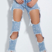  Trendy High Waist Broken Holes Blue Denim Pants