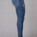  Trendy High Waist Broken Holes Deep Blue Denim Pants